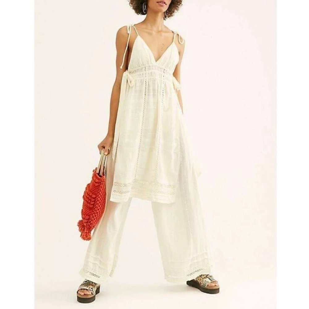 Free People cream linen wide leg pants - Picture 2 of 3